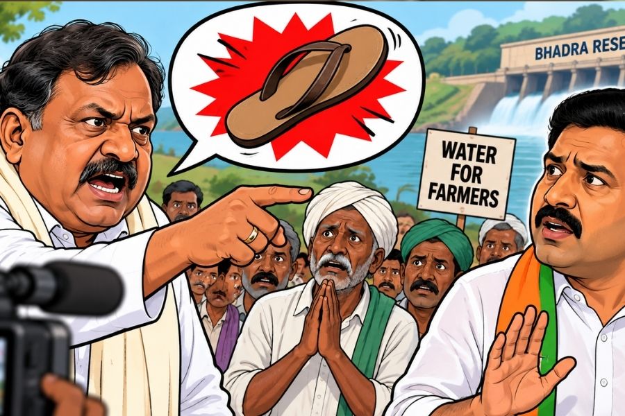 किसानों की पानी की मांग पर भड़के कर्नाटक के मंत्री, कैमरे के सामने BJP MLA को ‘चप्पल से मारने’ को कहा